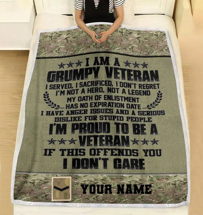 Personalisierte Fleecedecke mit Camouflage-Muster für britische Soldaten/Veteranen mit Namen und Rang, 3D-Druck – 2908230001