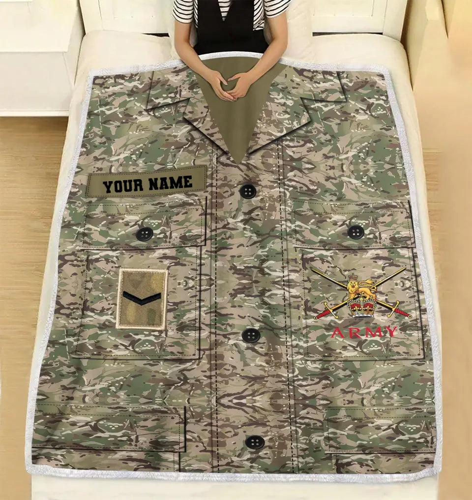 Personalisierte Fleecedecke mit Camouflage-Muster für britische Soldaten/Veteranen mit Namen und Rang, 3D-Druck – 2908230002