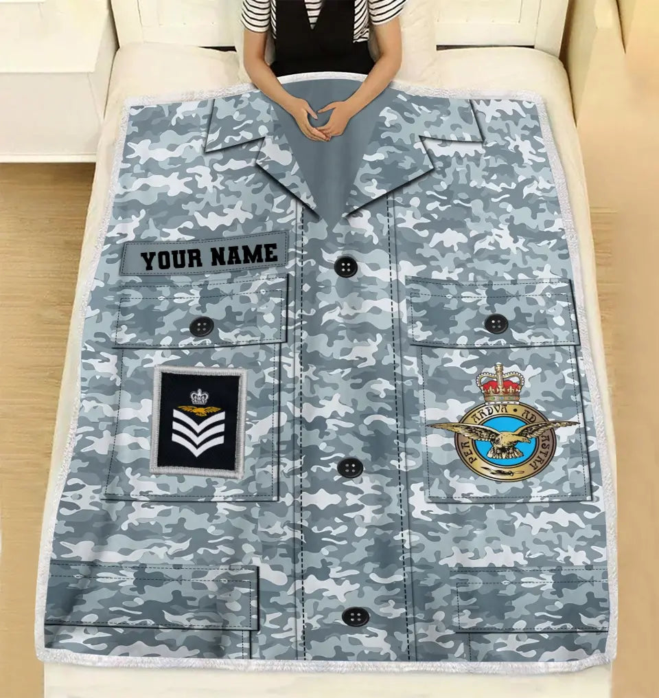 Personalisierte Fleecedecke mit Camouflage-Muster für britische Soldaten/Veteranen mit Namen und Rang, 3D-Druck – 2908230002