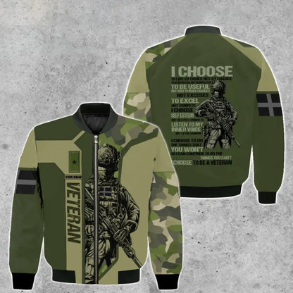 Personalisierte Bomberjacke mit schwedischem Soldaten-/Veteranen-Tarnmuster und Namen und Rang, 3D-Druck – 2908230001