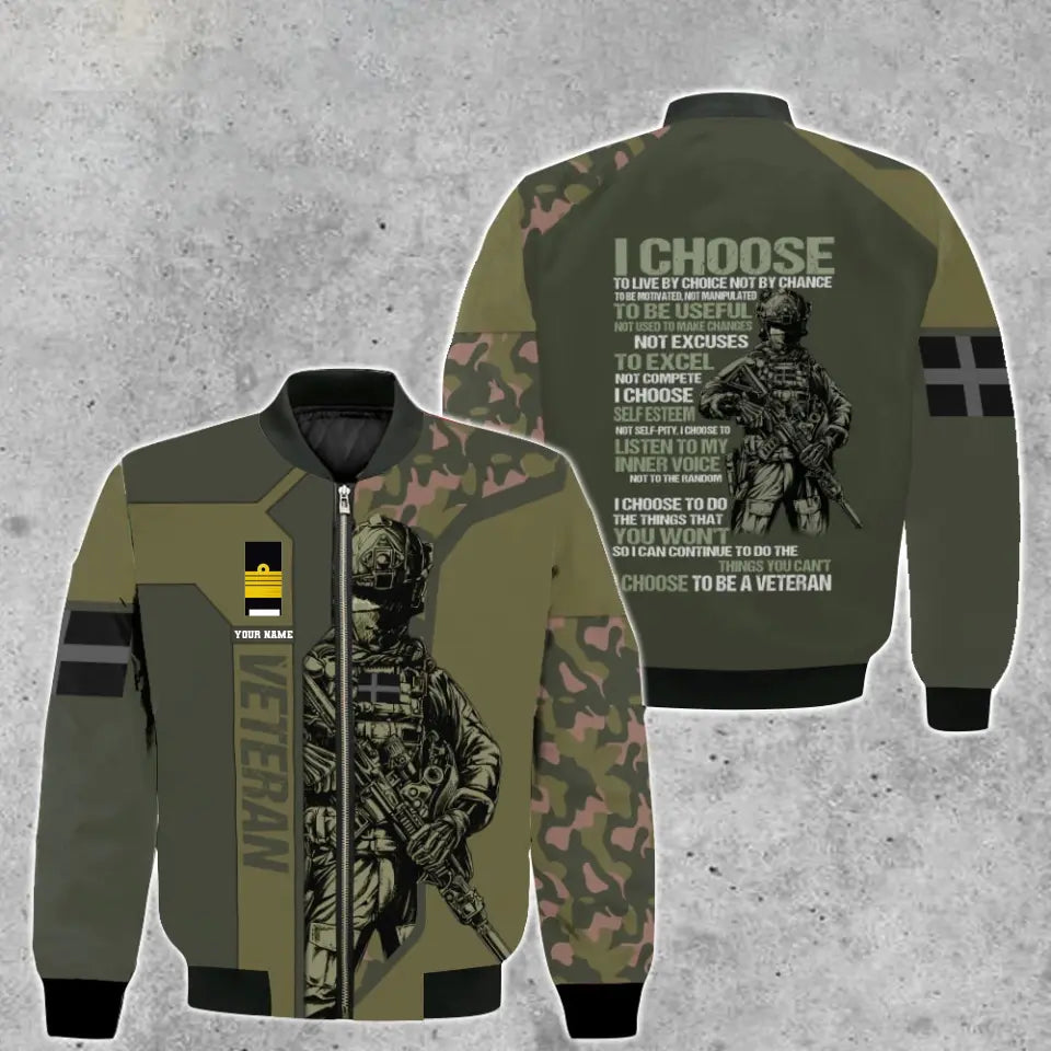 Personalisierte Bomberjacke mit schwedischem Soldaten-/Veteranen-Tarnmuster und Namen und Rang, 3D-Druck – 2908230001