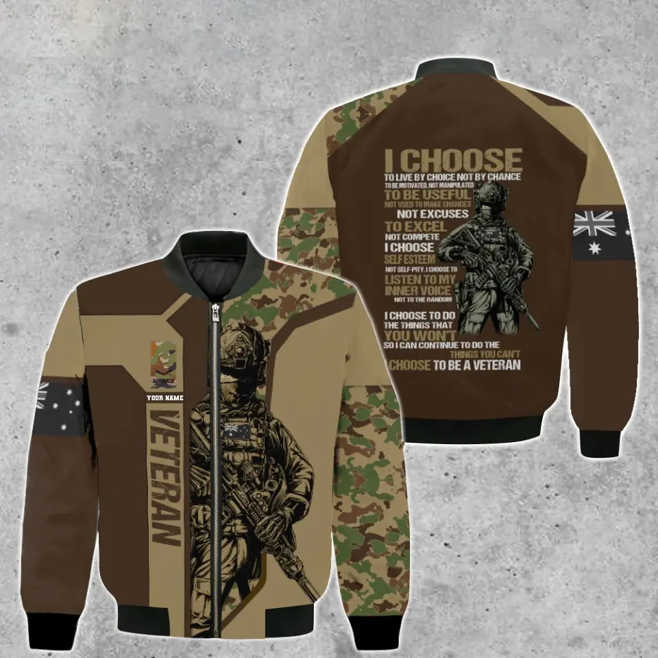 Personalisierte Bomberjacke mit Camouflage-Muster für australische Soldaten/Veteranen mit Namen und Rang, 3D-Druck – 2908230001