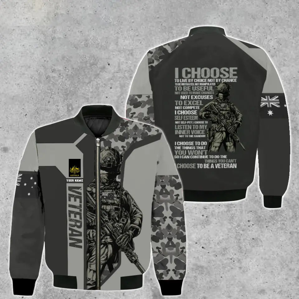 Personalisierte Bomberjacke mit Camouflage-Muster für australische Soldaten/Veteranen mit Namen und Rang, 3D-Druck – 2908230001