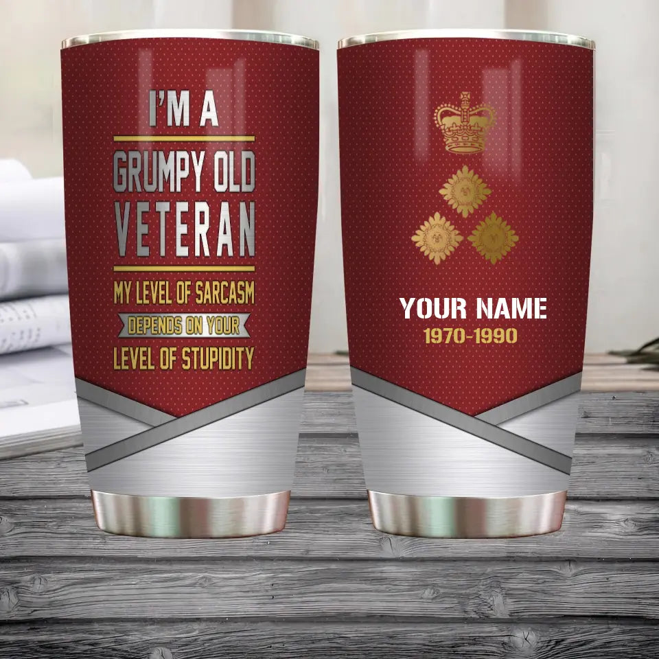 Personalisierter Becher für britische Veteranen/Soldaten mit Rangnamen und Jahreszahl – Gold Rank – 0202240001