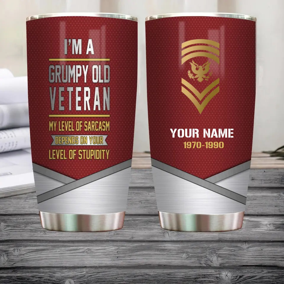 Personalized US Veteran/ Soldier With Rank Name And Year Tumbler - Gold Rank - 1909230001