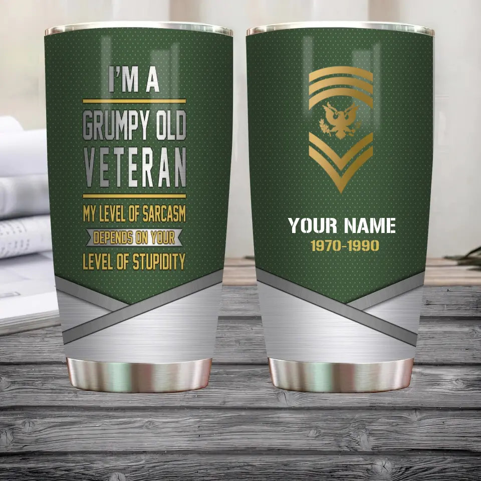 Personalized US Veteran/ Soldier With Rank Name And Year Tumbler - Gold Rank - 1909230001