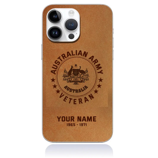 Personalisierte Handyhülle für australische Soldaten/Veteranen mit Aufdruck „Rang“, „Jahr“ und „Name“ – Lederversion – 2009230001