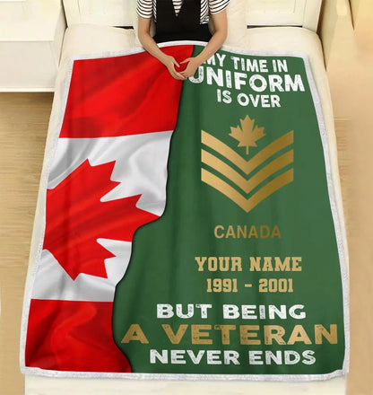 Couverture polaire personnalisée avec motif camouflage de soldat/vétéran canadien, nom et année, imprimée en 3D - 2109230001