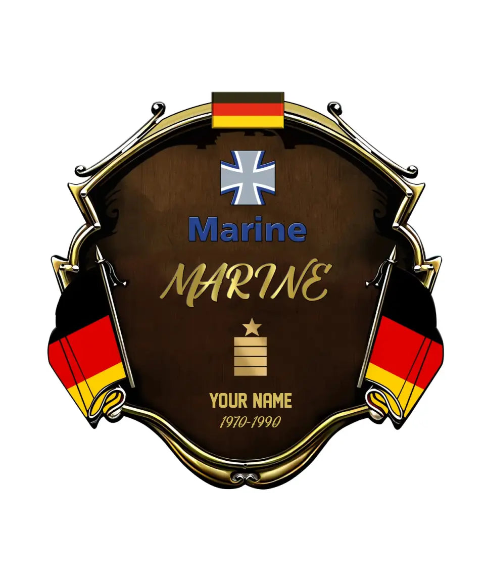 Personalisierter Rangname und Jahr Deutsche Soldaten/Veteranen Tarnmuster Metallschild - Gold Rank