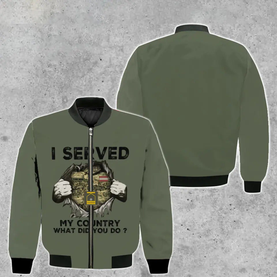 Personalized Austria Soldier/ Veteran Camo With Name And Rank Bomber Jacket 3D Printed - 2509230001