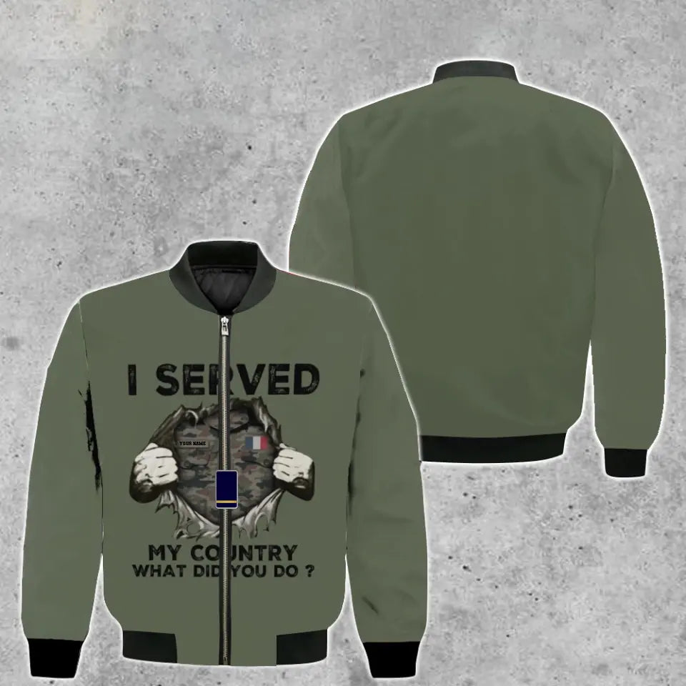 Personalized France Soldier/ Veteran Camo With Name And Rank Bomber Jacket 3D Printed - 2509230001