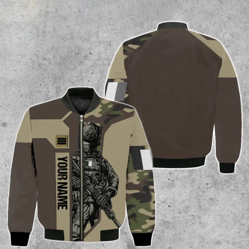 Veste de bombardier personnalisée avec camouflage soldat/vétéran de la France avec nom et grade, imprimée en 3D - 1909230001