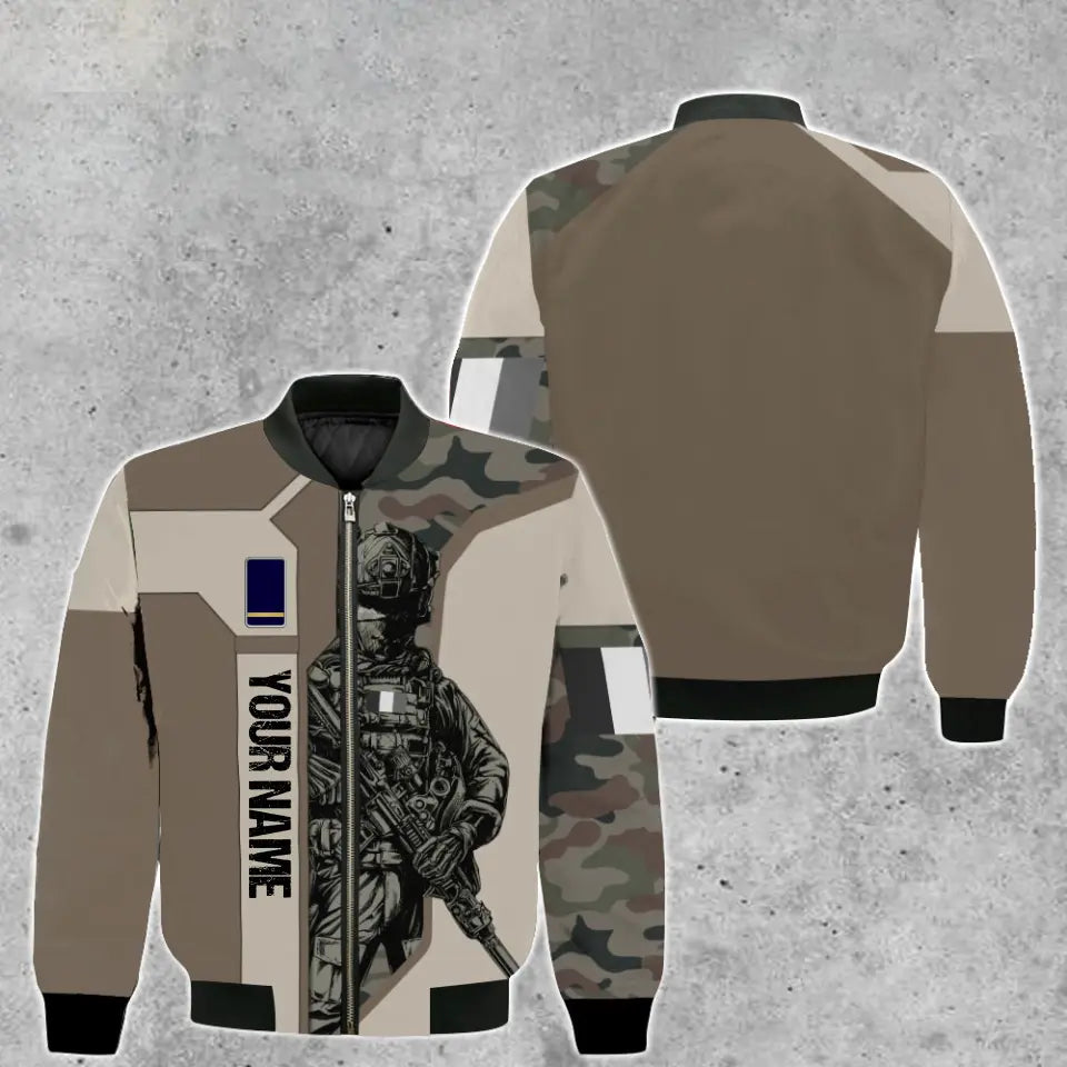 Veste de bombardier personnalisée avec camouflage soldat/vétéran de la France avec nom et grade, imprimée en 3D - 1909230001