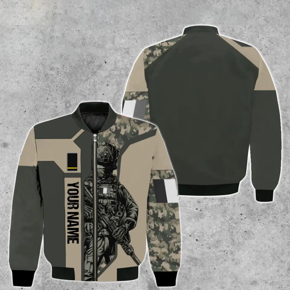 Personalisierte Bomberjacke mit Camouflage-Muster für französische Soldaten/Veteranen mit Namen und Rang, 3D-Druck – 1909230001