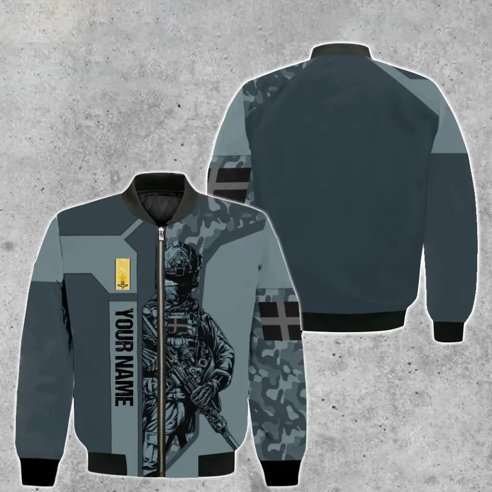 Personalisierte Bomberjacke mit schwedischem Soldaten-/Veteranen-Tarnmuster und Namen und Rang, 3D-Druck – 1909230001