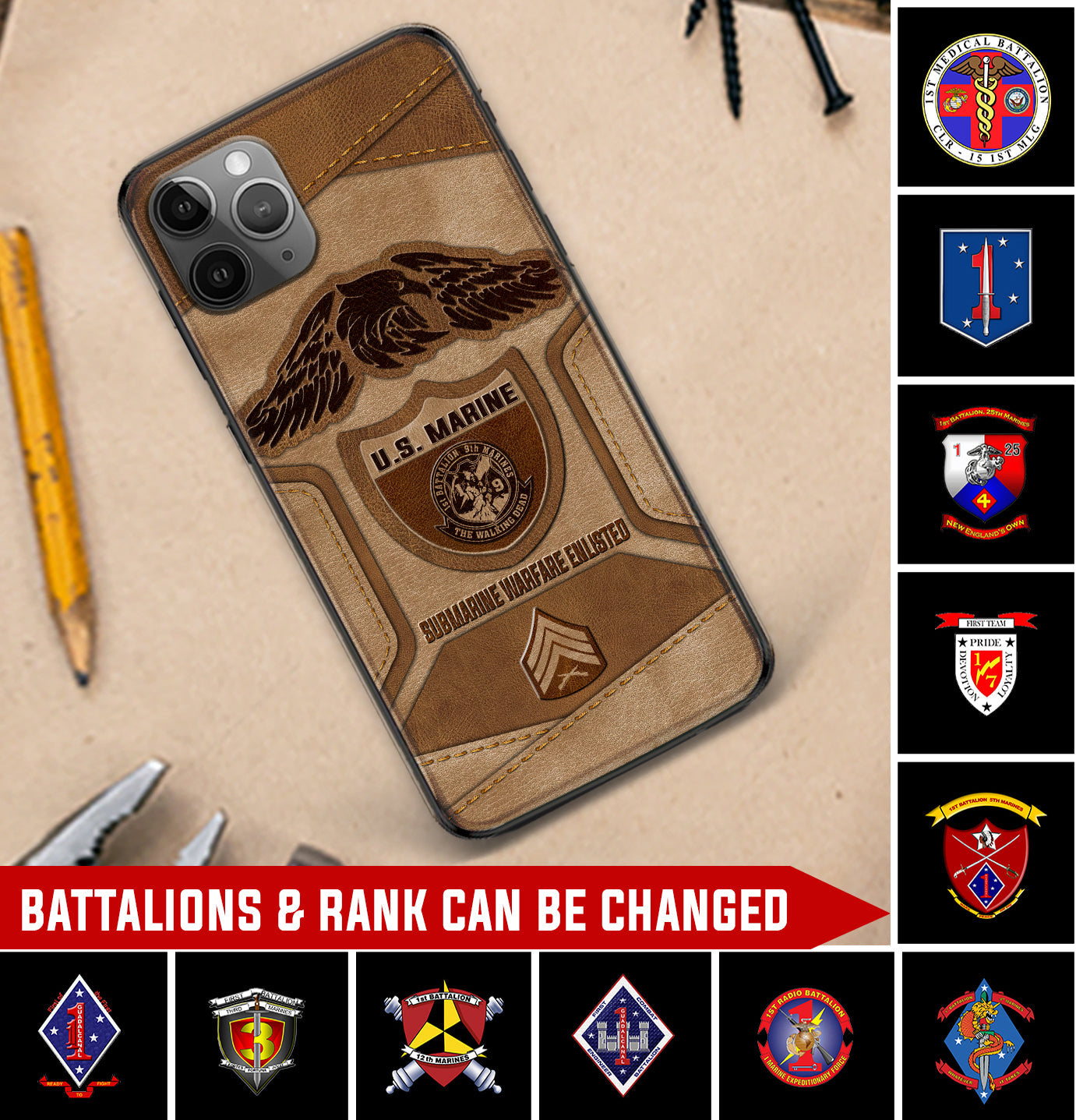 Personalized US Military - Marine Battalion Phone Case Printed