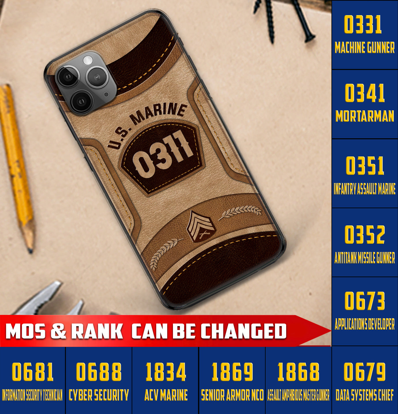 Personalized US Military - Marine MOS Phone Case Printed