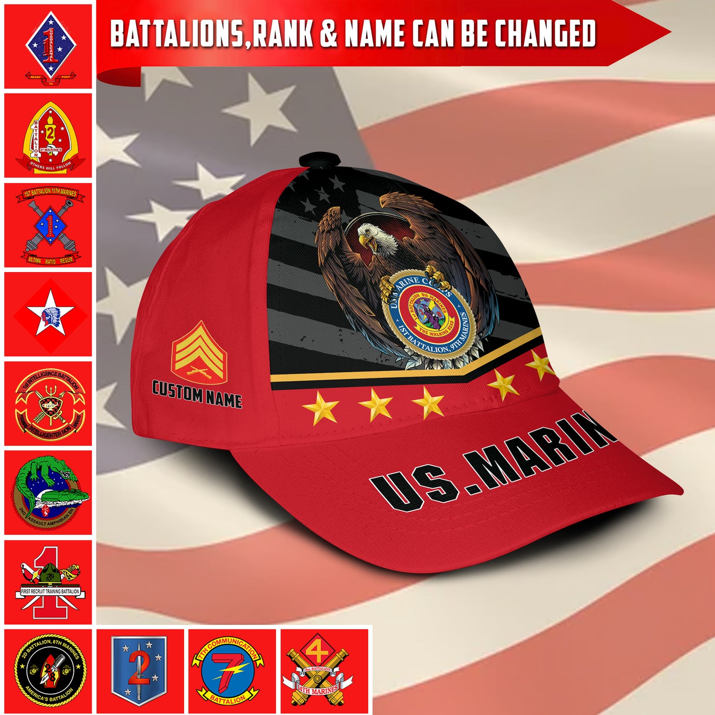 US Military – Marine Battalion All Over Print Cap