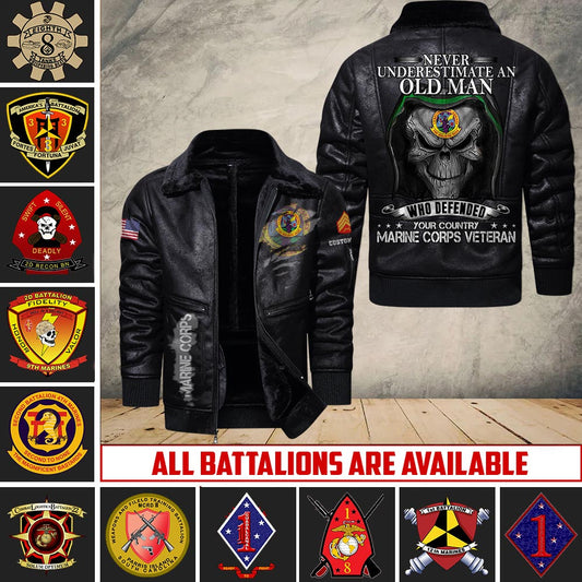 US Militär - Marine Battalion - Lederjacke für Veteranen 