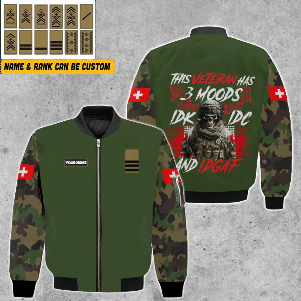 Personalized Swiss Soldier/ Veteran Camo With Name And Rank Bomber Jacket 3D Printed - 1678320002