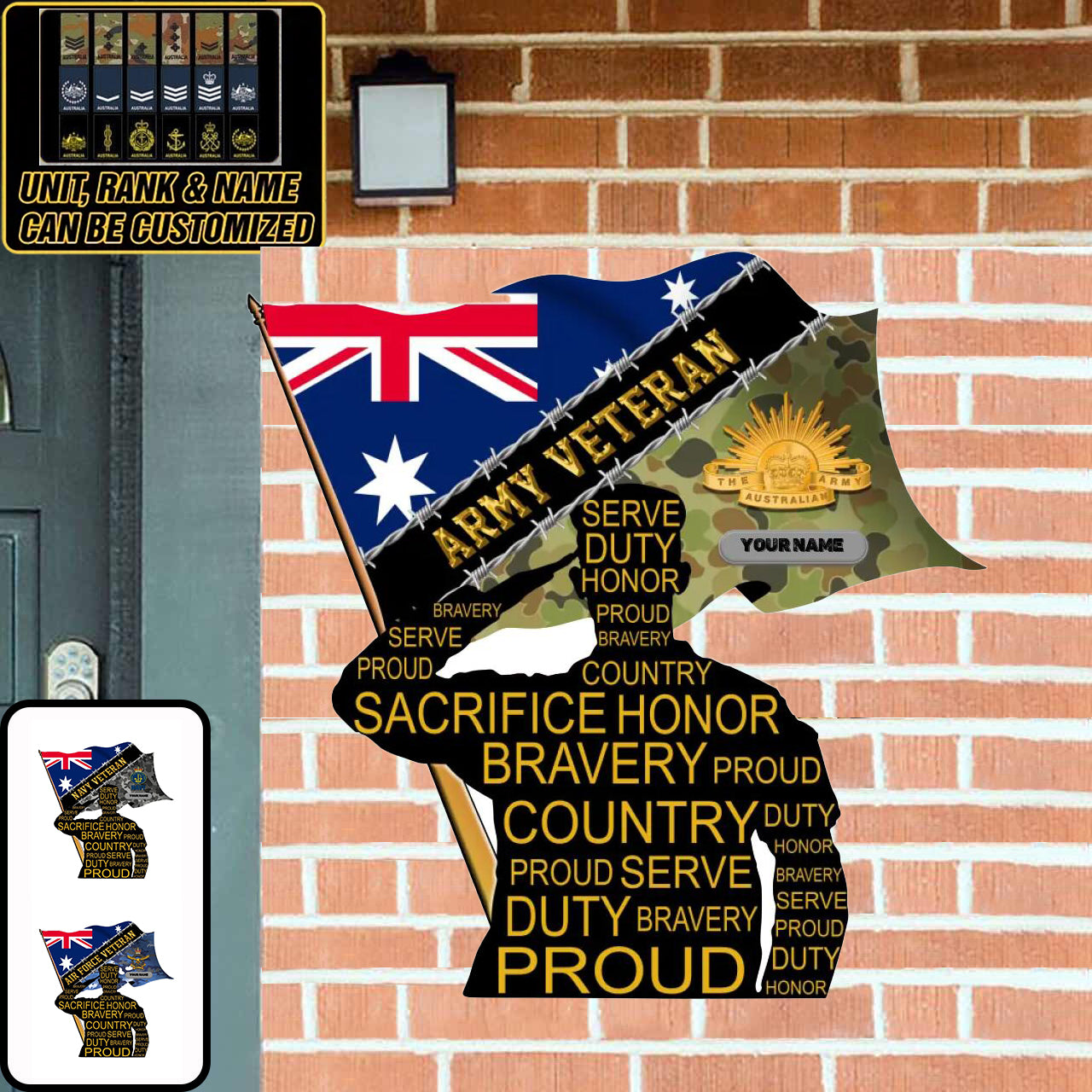 Personalized Name Australian Soldier/Veterans Camo Cut Metal Sign - 0102240012