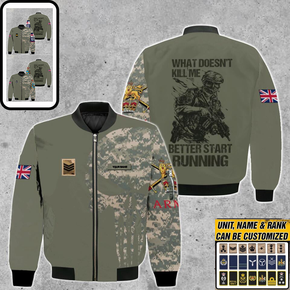 Personalized UK Solider/ Veteran Camo With Name And Rank Bomber Jacket 3D Printed - 16776288